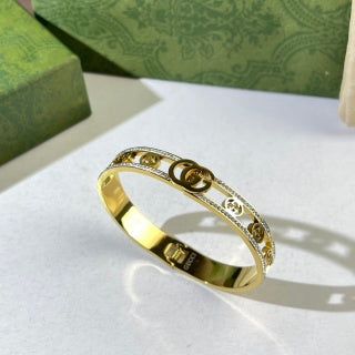Gucci GG Crystal Double Logo Cuff Bracelet
